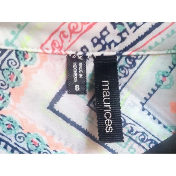 Maurices Tab Sleeve Blouse Top Multicolored Flowy V-Neck Button Shirt Size S - Picture 5 of 7